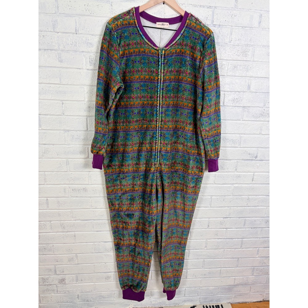Natural Life Fleece Jumpsuit Womens M Multicolor Floral Boho One Piece Lounge